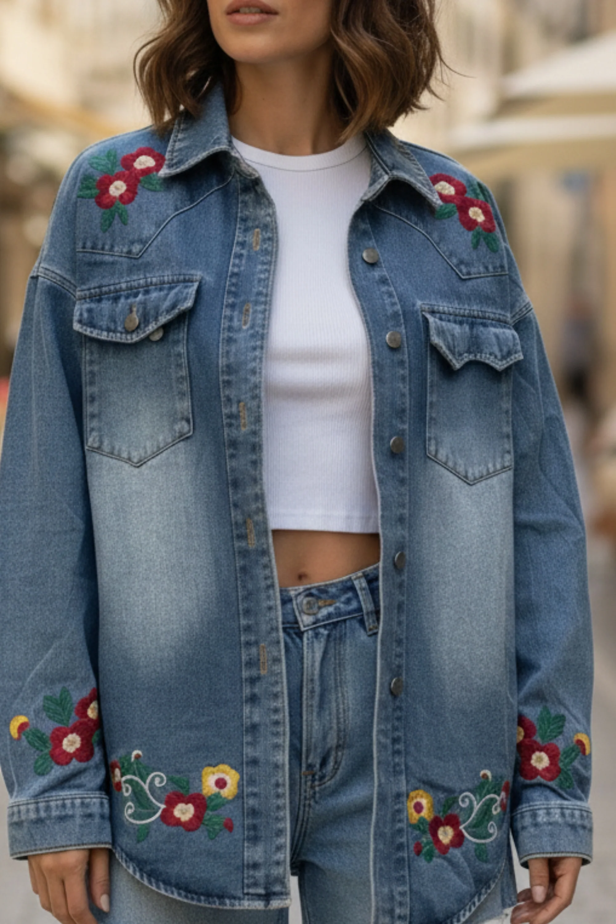 Rustic Rose Denim Shacket