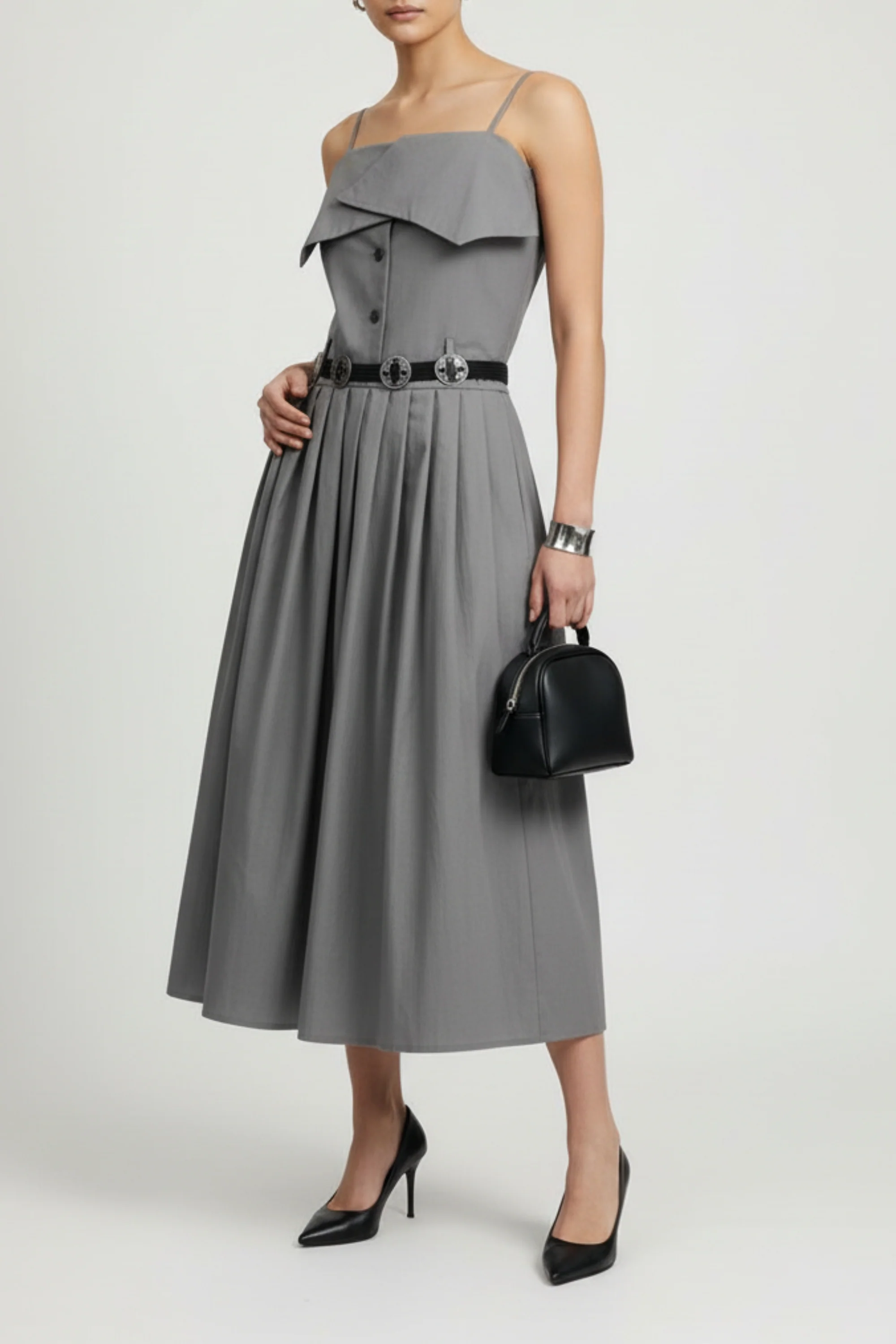 Twyla Grey Pleated Dress